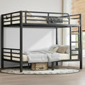 Full Over Full Bunk Bed Frame, Heavy Duty Metal Loft Bed for Adults/Teens, 350/500LB Capacity w/Ladder & Guardrail, Noise-Free Steel Slats, No Box Spring Required, Black