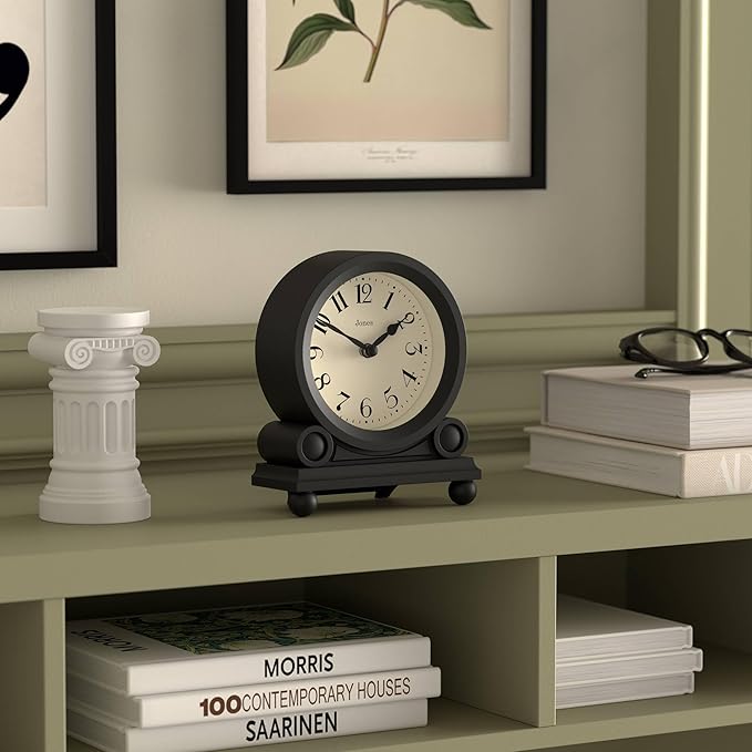 JONES CLOCKS® Maida Vale Mantel Clock | Small Traditional Desk Clock | Black | Pretty & Charming Ideal for Mantelpiece, Bookshelf or Bedside