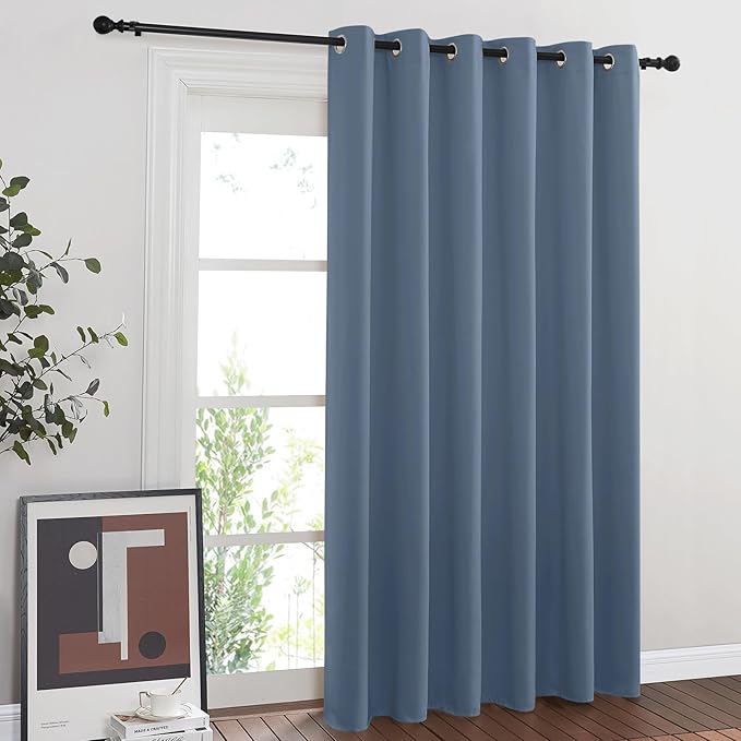 NICETOWN Blackout Stone Blue Curtain for Sliding Door, Grommet Room Divider French Door Curtain Wide Window Treatment Sound Reducing Thermal Drapes for Bedroom/Living Room (1 Panel, W80 x L95)