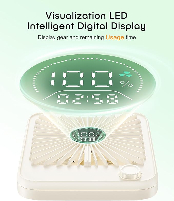 Small Desk Fan Personal Fans，100Speed Adjustable Quiet Small Portable Fan,Intelligent display of remaining hours for Office Bedroom Home Desk White