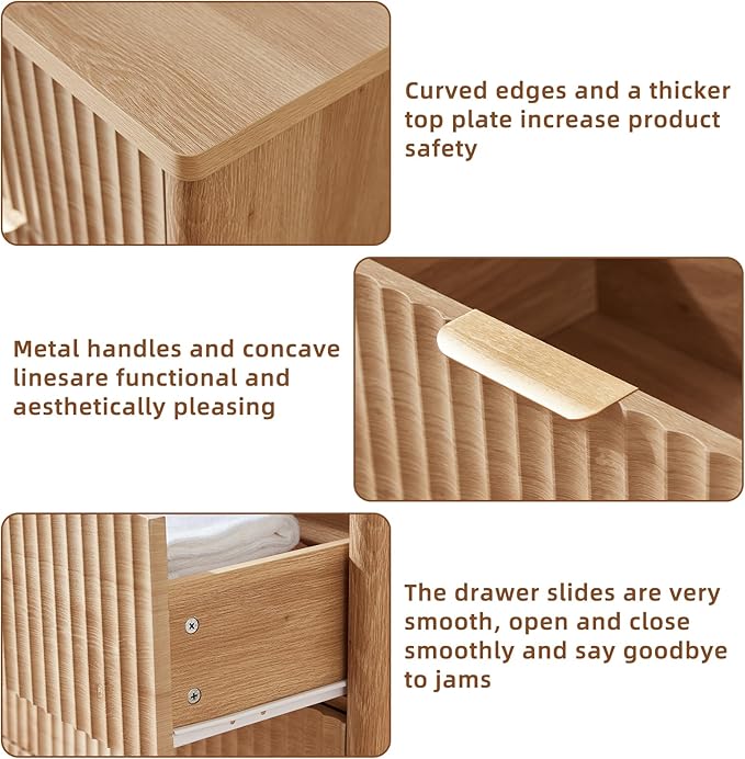 LEYAOYAO Fluted 5 Drawers Dresser for Bedroom, 34" Tall Modern Chest of Drawers with Metal Handle, Curved Profile Design,Natural Wood Drawer Organizer for Bedroom, Living Room, Hallway, Entryway