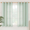 YoungsTex Short Linen Sheer Curtains 54 Inch Length for Window, Light Sage Green Textured Drapes Light Filtering for Bedroom Kitchen Bathroom Lightweight Grommet, 2 Panels, 52 X 54 Inch