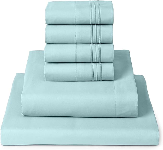 Mellanni King Sheet Set - 6-Piece Iconic Collection Bedding, (Including 4 Pillowcases), 16-Inch Deep Pocket, Easy Care, Extra Soft, Cooling Sheets, Brushed Microfiber - Aqua
