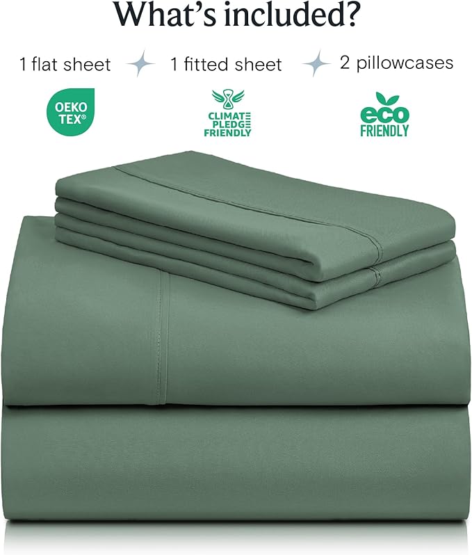 LuxClub 4 PC California King Sheet Set, Deep Pockets Wrinkle Free Cooling Bed Sheets Hotel Bedding for Women, Men, Includes 1 Fitted Sheet, 1 Flat Sheet and 2 Pillowcases-Tree Moss Green