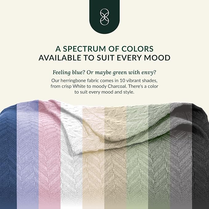 Cloud Scape Linen 100% Cotton Blanket Twin 68x92 White - Cozy Herringbone Weave, Fits Up to Twin XL Size Beds, Breathable Softness, All-Season Warmth, Winter Blanket, Bedding Gift Choice