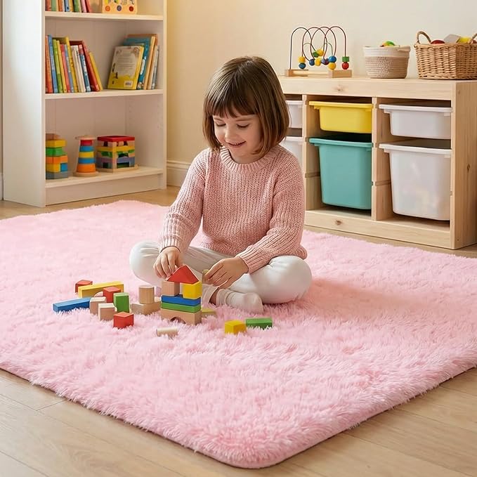 duduta Pink Fluffy Plush Rug 3x5 ft, Shag Furry Rectangle Rug for Bedroom Nursery Living Room Home Decor