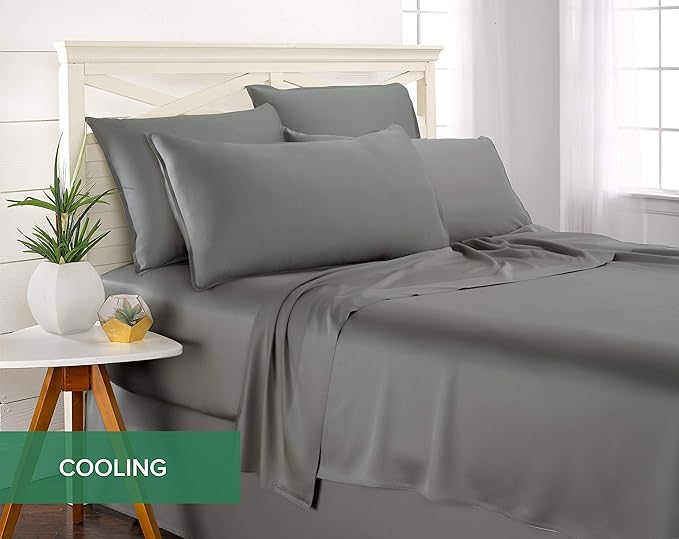 Pure Bamboo Twin XL Sheets, Genuine 100% Organic Viscose Derived from Bamboo Bed Sheet Set, Luxuriously Soft & Cooling, Double Stitching, 2 Year Quality Promise (Twin XL, Stone Grey)