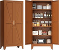 COFaR 5 Tier Metal Kitchen Storage Cabinets, 71" Pantry Cabinet with Doors and 4 Adjustable Shelves, Farmhouse Tall Cabinet for Pantry, Laundry Room,Living Room,Dinning Room (Antique Copper)