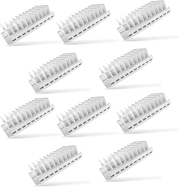 【10PCS】 Unitek Multi Charging Station, 10-Port USB Charger for Multiple Device with SmartIC Tech and Adjustable Dividers, Organizer Stand Compatible with iPad, Tablet, Kindle, iPhone - 10PCS, White