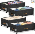 4 Pack Under Bed Storage with Wheels, Adjustable Height Storage Containers, 10 inches Large Capacity Rolling Underbed with Lids, Storage Drawers Shoes, Clothes, Blankets, Black