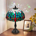 Dragonfly Tiffany Style Lamp - 12" Stained Glass Table Lamp with LED Bulb, Handcrafted Tiffany Lamp Kit for Bedroom, Office, or Dragonfly Side Table Décor