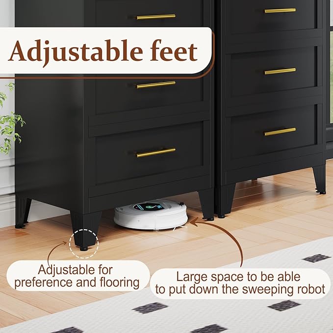 Black Dresser, Metal Tall Dresser for Bedroom, 43.11" H Dressers & Chests of Drawers, 4 Drawer Dressers for Living Room, Entryway, Hallyway (Black, 4 Drawers)
