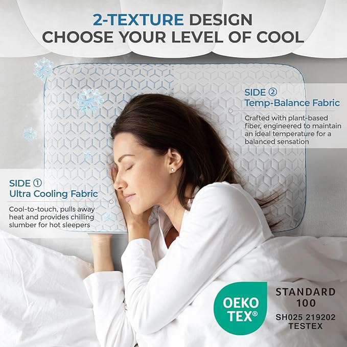 Sweetnight Cooling Pillows Queen Size Set of 2, Shredded Memory Foam Pillows 2 Pack for Hot Sleepers, Cold Bed Pillows for Sleeping, Washable with Removable Cover, Cool Night