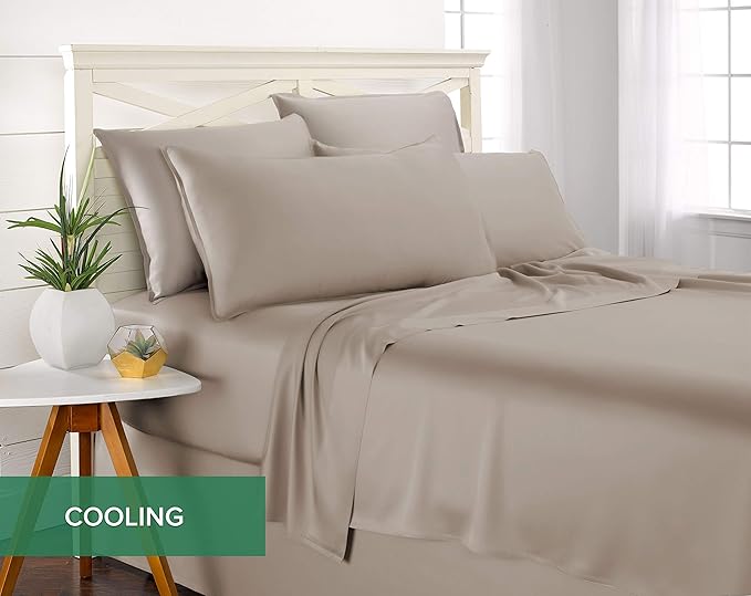 Pure Bamboo Twin XL Sheets, Genuine 100% Organic Viscose Derived from Bamboo Bed Sheet Set, Luxuriously Soft & Cooling, Double Stitching, 2 Year Quality Promise (Twin XL, Sand)
