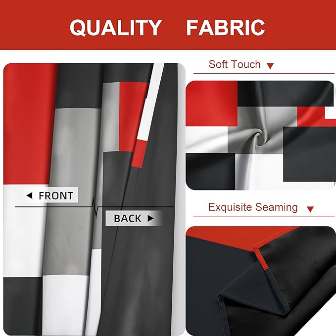Red Black 100% Blackout Curtains for Bedroom 84 inch Length 2 Panels Set White Grey Modern Abstract Geometric Black Out Curtains Insulated Room Darkening Window Drapes for Living Room, 42Wx84L