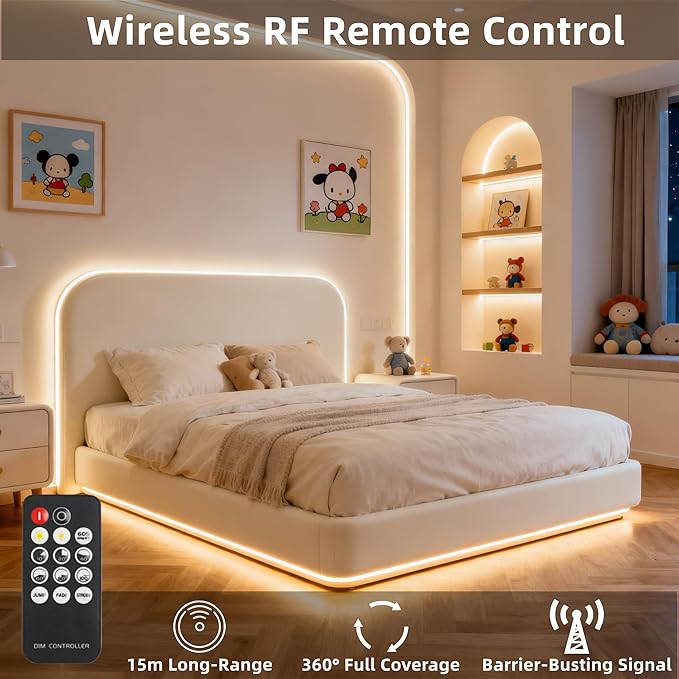COB LED Strip Light with Remote, 16.4ft, 3000K Dimmable, Warm White LED Lights for Mirror, Under Bed, Stair, Cabinet, TV Backlight, Cuttable LED Light Strip