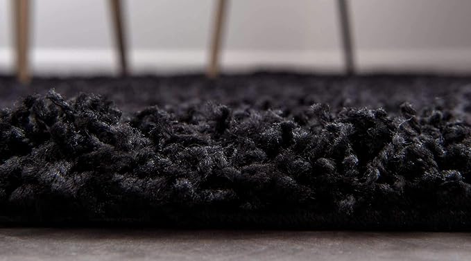 Unique Loom Solid Shag Collection Area Rug (2' 6" x 16' 5" Runner, Jet Black)