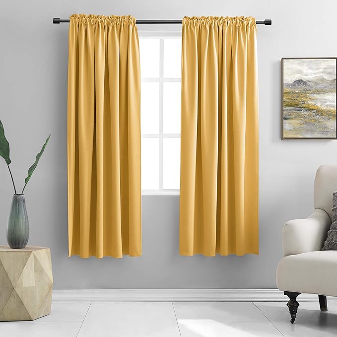 DONREN Gold Yellow Blackout Curtains for Kitchen - Room Darkening Curtain Drapes with Rod Pocket (52 Inch Width x 72 Inch Length,2 Panels)