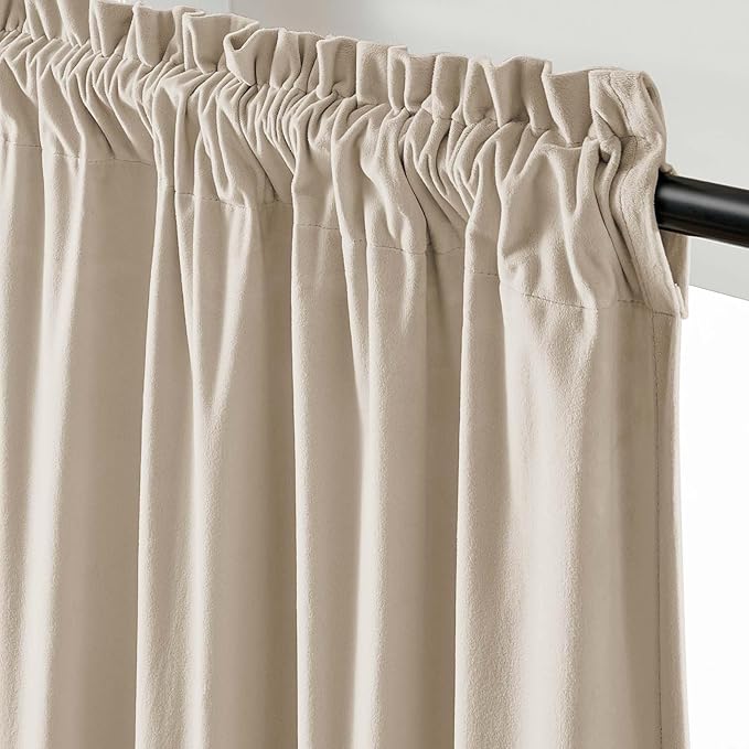 Lazzzy Velvet Blackout Curtains Thermal Insulated Room Window Drapes Super Soft Luxury Curtains for Living Room Bedroom Rod Pocket 2 Panels, Beige, 52" W x 102" L