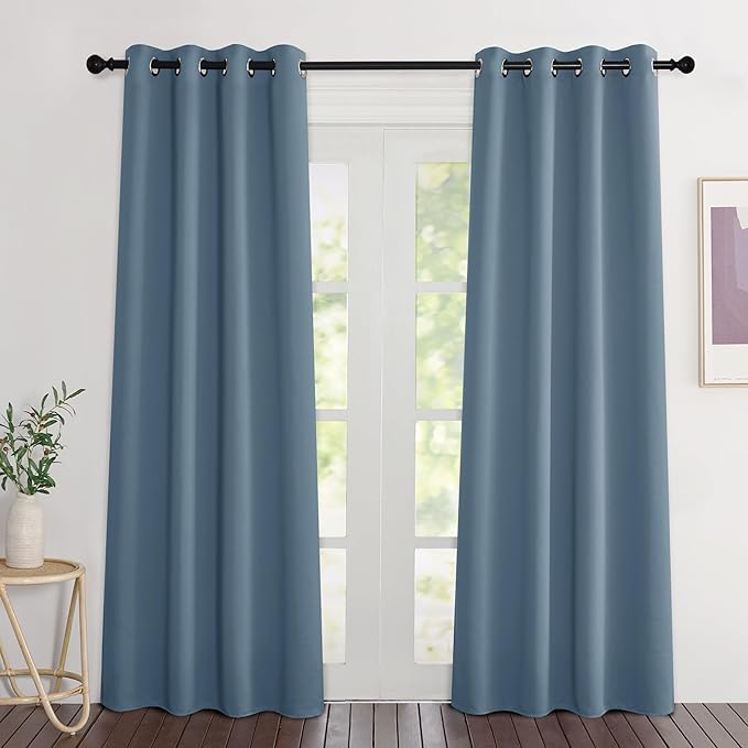 NICETOWN Smoky Blue Curtains 84 inch Length 2 Panels, Grommet Thermal Insulated Window Treatments Light & Sound Reducing Drapes for Living Room/Bedroom, W46 x L84