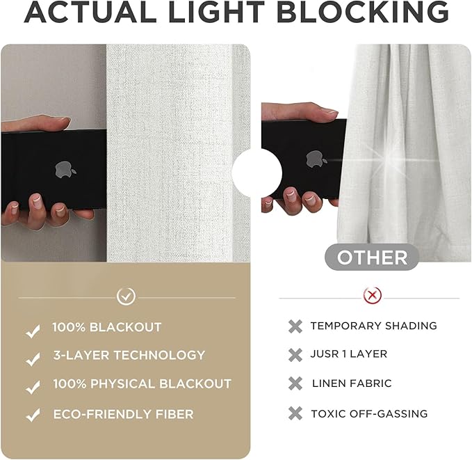 Joydeco Blackout Curtains for Bedroom - 100% Light Blocking 2 Panels Set White Drapes 42" W x 108" L, Thermal Insulated Room Darkening Curtains, Linen Textured for Living Room, Rod Pocket & Back Tabs