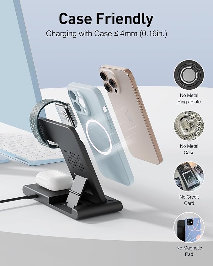 2026 Wireless Charger for Apple and Android Charging Station,3 in 1 Fast Max Charging for iPhone 16 15 14 13 12 Pro Max Plus, Apple Watch Series & Air pods 4 3 2 Pro, Android Samsung Galaxy Series