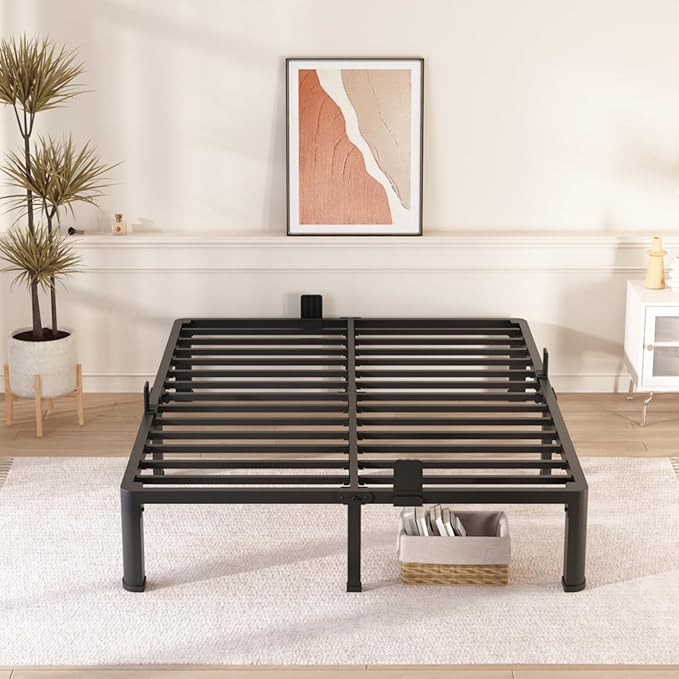FUIOBYVV 12 Inch King Bed Frame with Round Corner Edge Legs 3500 lbs Metal Heavy Duty Steel Slats Support No Box Spring Needed Platform Noise Free Easy Assembly