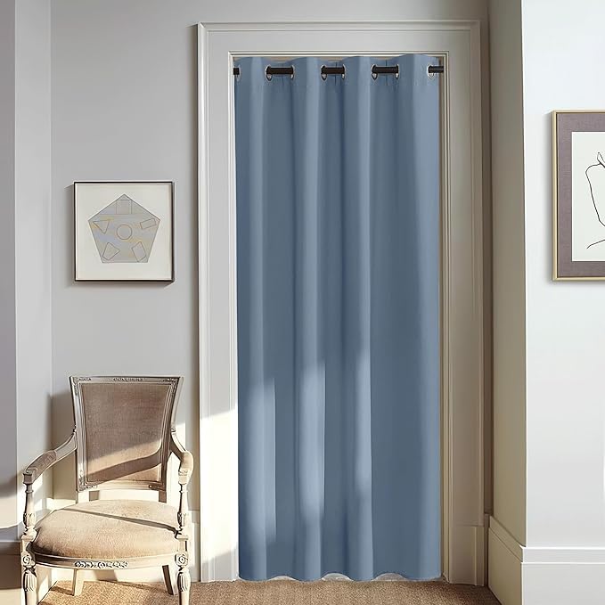 NICETOWN Stone Blue Blackout Doorway Curtain 80 inches Long - Grommet Thermal Curtain Privacy Window Treatment Room Darkening for Bedroom/Living Room (1 Panel, W46 x L80)