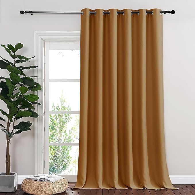 NICETOWN Blackout Sliding Glass Door Curtains, Room Darkening Thermal Insulated Curtains for Living Room Bedroom, Extra Wide Window Drapes, 1 Panel, W80 x L118, Gold Brown