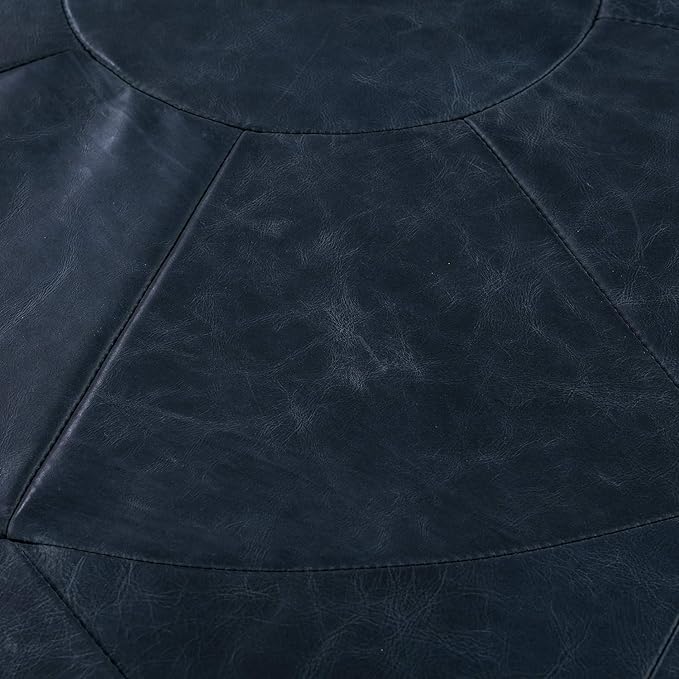 POLY & BARK Gio Ottoman – 30” Round with Feather-Down Topper – Full-Grain Leather Upholstery – Couch Ottoman for Living Room – Vintage Italian Leather in Midnight Blue