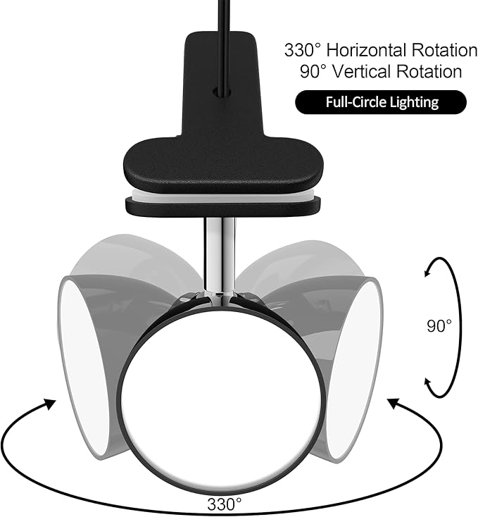 deeloop Clip on Light 5W Ultra Bright 330° Rotation Book Reading Clip on Lamp for Bed/Bedside Headboard/Table/Bunk/Desk Lighting Black