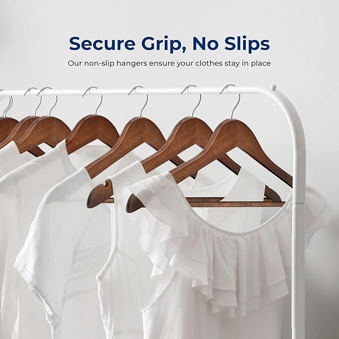 SereneLife 50-Pack Wooden Coat Hangers – Durable Suit Hangers with 360° Swivel Hook & Notches – Slim Design for Shirts, Jackets, Dresses, and More (Vintage)