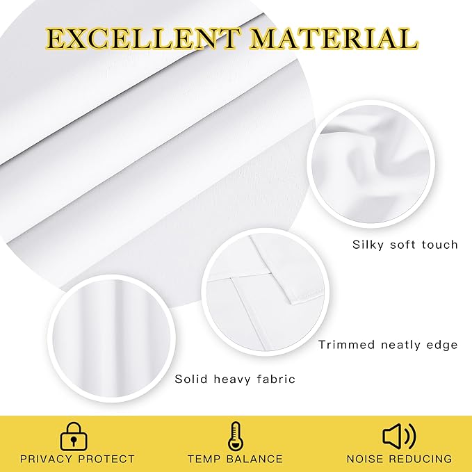 NICETOWN Room Darkening White Curtain 66 inches Long - Grommet Noise Reducing Thermal Insulated Window Treatment Privacy Drape for Kids Room/Bedroom (1 Panel, W66 x L66 Inch)