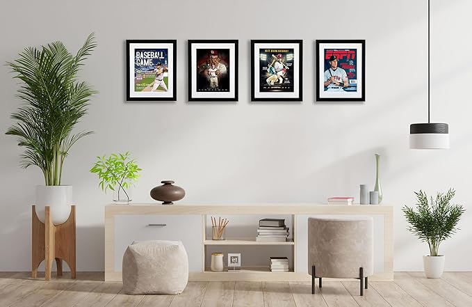 Goldfinch 4 Packs Sports Magazine Frames Displays Magazines Measuring 8.5 x 11.25 or 8.25 x 11 inches with Double White Core Matting, Deep Frame Moulding, with Installed Hangers