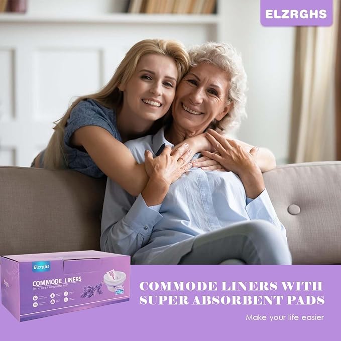 Commode Liners with Absorbent Pads for Bedside Commode, Commode Toilet,50 La-Vender Scented Bedside Commode Liners and 50 Commode Pads, White