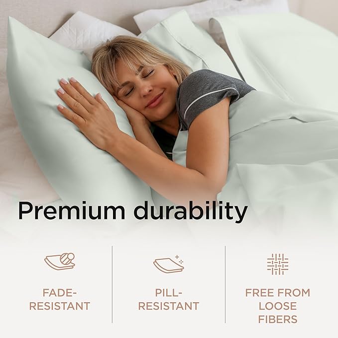 Threadmill Supima Cotton Queen Sheet Set, 1200 Thread Count Queen Sheets for Queen Mattresses, 4 Piece American Luxury Bed Sheets, Sateen Hotel Quality Sheets with Elasticized Deep Pocket, Seaglass
