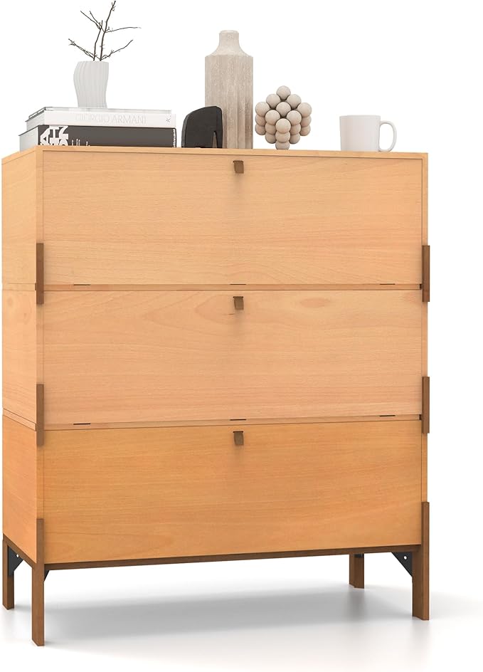 Stackable 3 Drawers Dresser, Customizable Chest of Drawers for Bedroom, Living Room, Closet, Easy Assembly Wood Furnitures Cabinet, 30 inch Width Beech and Basswood Color Combo