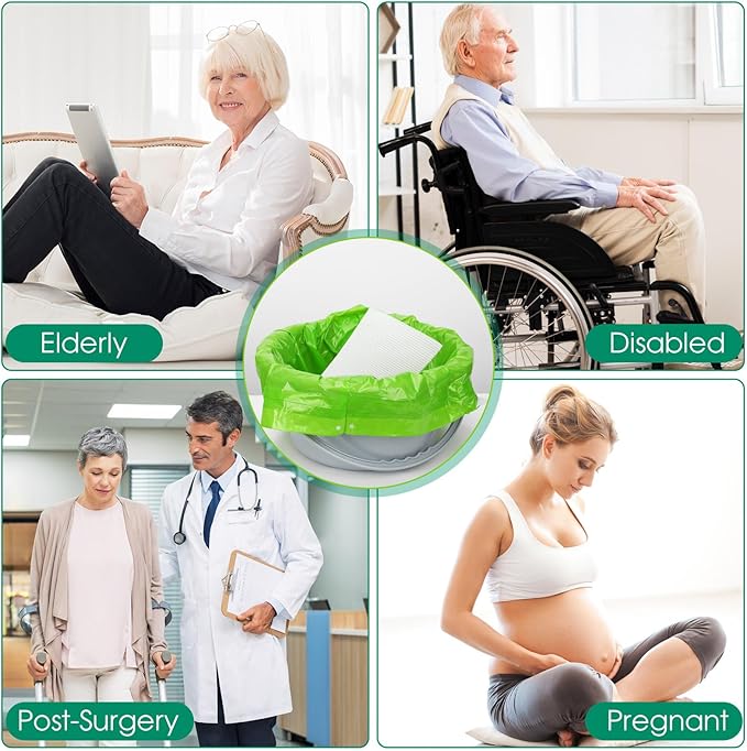 BOOWOO Bedside Commode Liners with Absorbent Pads, 50 Disposable Commode Bags and 50 Pads, Scented Adult Potty Chair Liners, Portable Commode Poop Bags for Commode Chair, Bedpan, Bucket Toilet