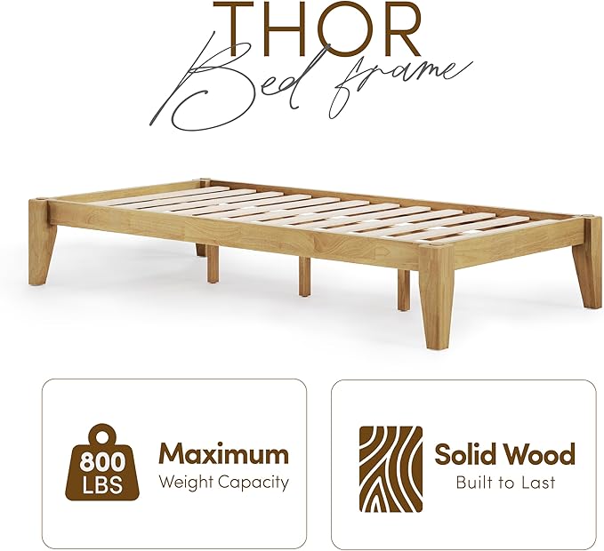 Thor Premium Solid Wood Bed Frame Twin XL, Platform Bed, Japanese Joinery Bed Frame, Wood Slat Support, No Box Spring Needed, Easy Assembly, Minimalist & Modern Style (Light Brown)