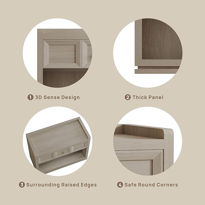 SICOTAS 31" Wide Nightstands Set of 2, Large Night Stands with Drawer, Oversized King Size Nightstand Bedside Table for Bedroom, Farmhouse End Side Table Set of 2 with Round Corners,Grey White Oak