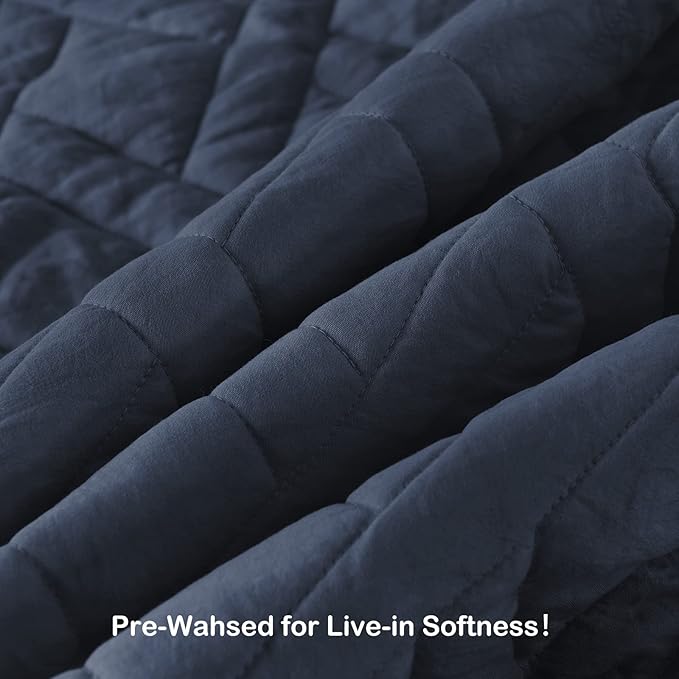 HORIMOTE HOME Quilt Set Queen Size Navy Blue, Classic Geometric Diamond Stitched Pattern, Ultra Soft Microfiber Lightweight Bedding Bedspread Coverlet for All Season with 1 Quilt 2 Pillow Shams