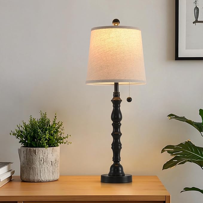Terpsichore Lamps for Living Room Modern Farmhouse Table Lamp Bedside Reading Lamps Night Stands Bedroom Night Lamp,with Fabric Lamp Shade (Black (Single Pack), High 26.25 in)
