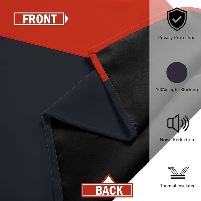 Red Black 100% Blackout Curtains for Bedroom 96 inch Long 2 Panels Set White Grey Modern Abstract Geometric Black Out Curtains Insulated Room Darkening Window Drapes for Living Room, 52Wx96L