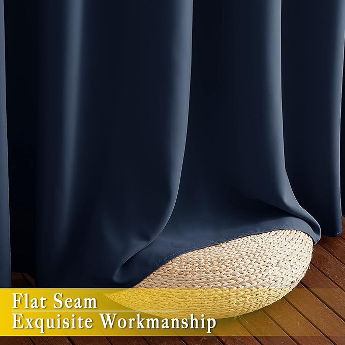 NICETOWN Blackout Navy Blue Bedroom Curtain 118 inches Long, Grommet Thermal Insulated Room Divider Drape Solid Window Treatment for Sliding Door/Living Room, W80 x L118, 1 Panel