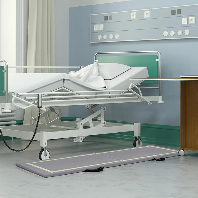 Winado Fall Mat for Elderly, 68" x 23" Bi-Fold Floor Mat Bedside Anti-Slip Protection Standing Safety Mats Reduce Risk for Elderly, Patients, Home or Hospital Care, Grey