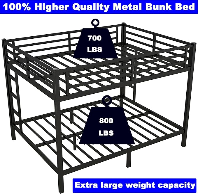 Upgraded Version Thicken Metal Heavy Duty Queen Over Queen Bunk Bed, Best Modern Style Stronger BunkBed Frame Queen Size with Ladders for Adults, Easy Assembly (Queen Over Queen)