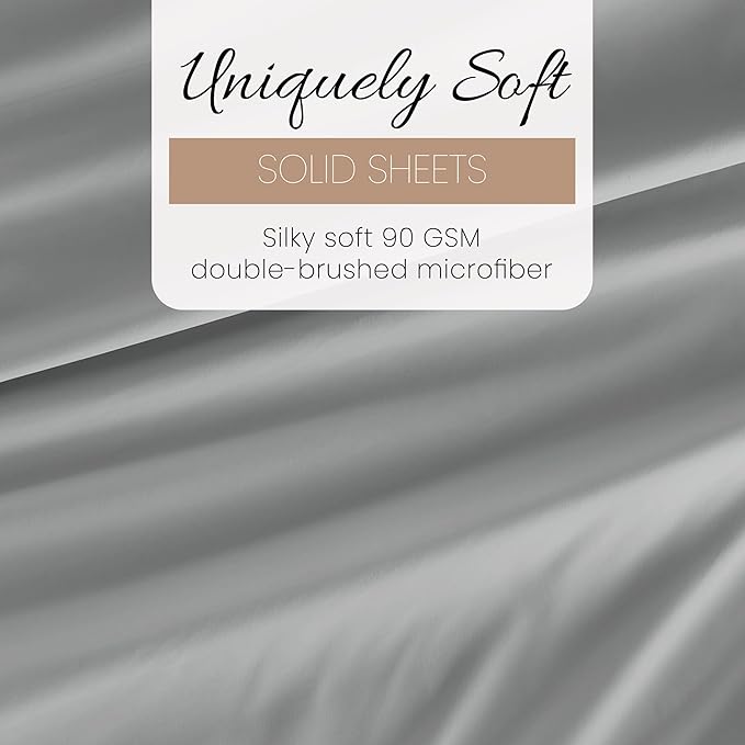 Linen Market Brushed Microfiber Twin XL Sheet Set 3 Piece – Oeko-TEX Certified Ultra Soft & Wrinkle-Free - 16" Deep Pocket Sheets - Easy Care Twin XL Size - Light Gray