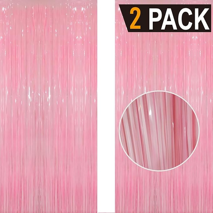 GOER 6.4 ft x 8.2 ft Foil Fringe Curtains Party Photo Backdrop Party Streamers for Birthday,Graduation,New Year Eve Decorations Wedding Decor(2 Packs,Candy Pink)