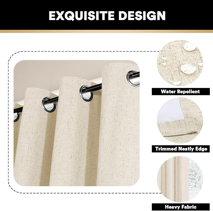PrinceDeco 100% Blackout Curtains Black Out Curtains for Sliding Glass Doors Extra Wide Blackout Curtains Folding Door Curtain Sliding Glass Door Curtain,100X96 Curtains, Bleached Sand