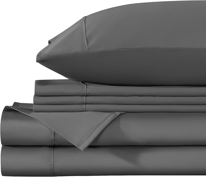 LBRO2M 1000 Thread Count 100% Egyptian Cotton Sheets Set 6 Piece Sets King Bed Sheet Deep Pocket Sheet Set 16" Soft Comfortable All Season (King, Dark Gray)